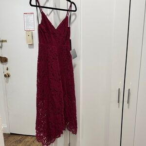 Lulu's Elegant Wine Lace High-Low Dress